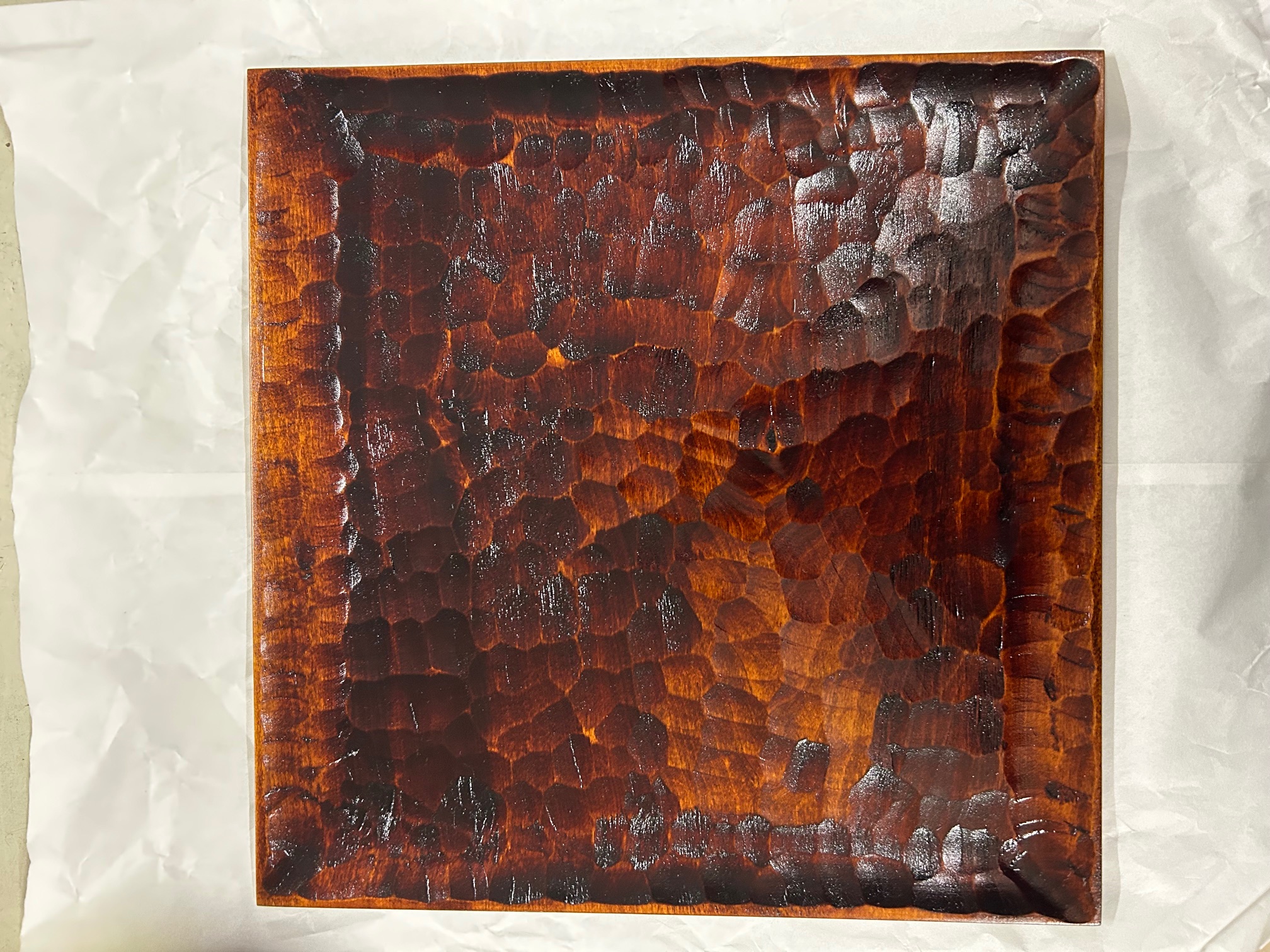 木製平ﾉﾐ正角盆ｽﾘ漆330角20h