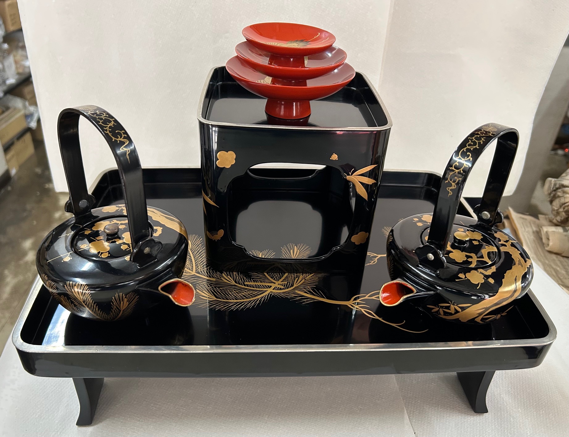 木製漆塗 婚礼セット千羽鶴 木箱入