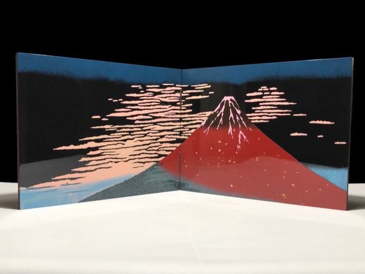 木製衝立赤富士手描蒔絵外茶乾漆(尺5×2面)