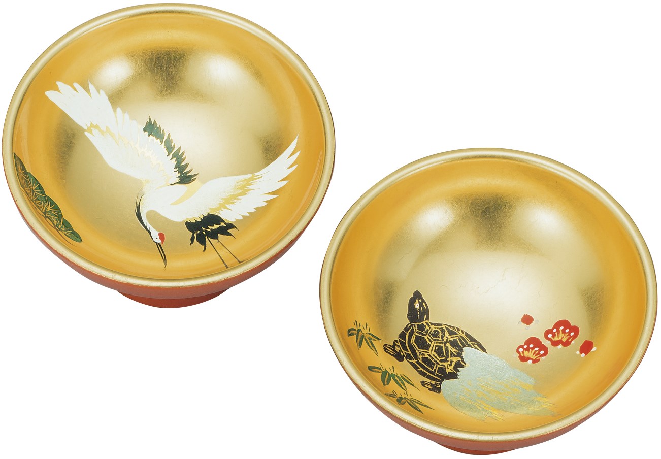 加賀箔盃ペア鶴亀80φx42-在庫限中止品